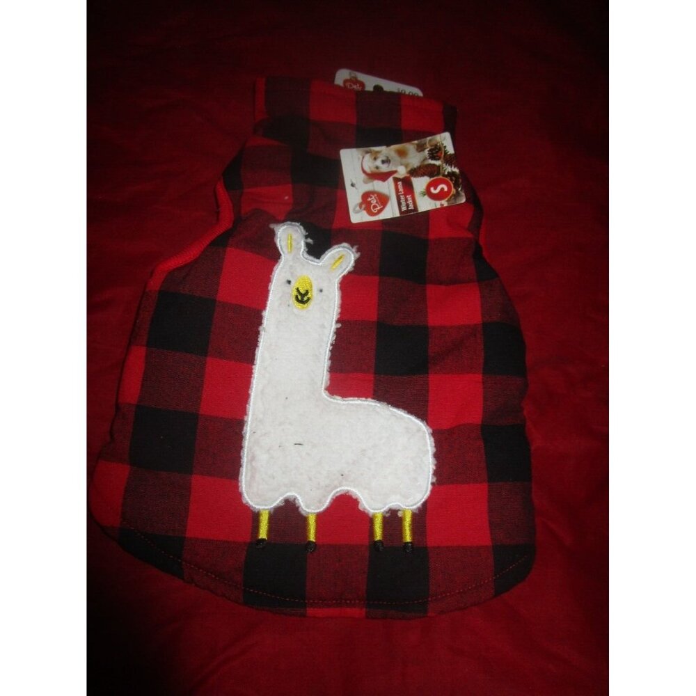 Pet Central Red Plaid Llama Dog Coat Winter Jacket Coat Size S Small